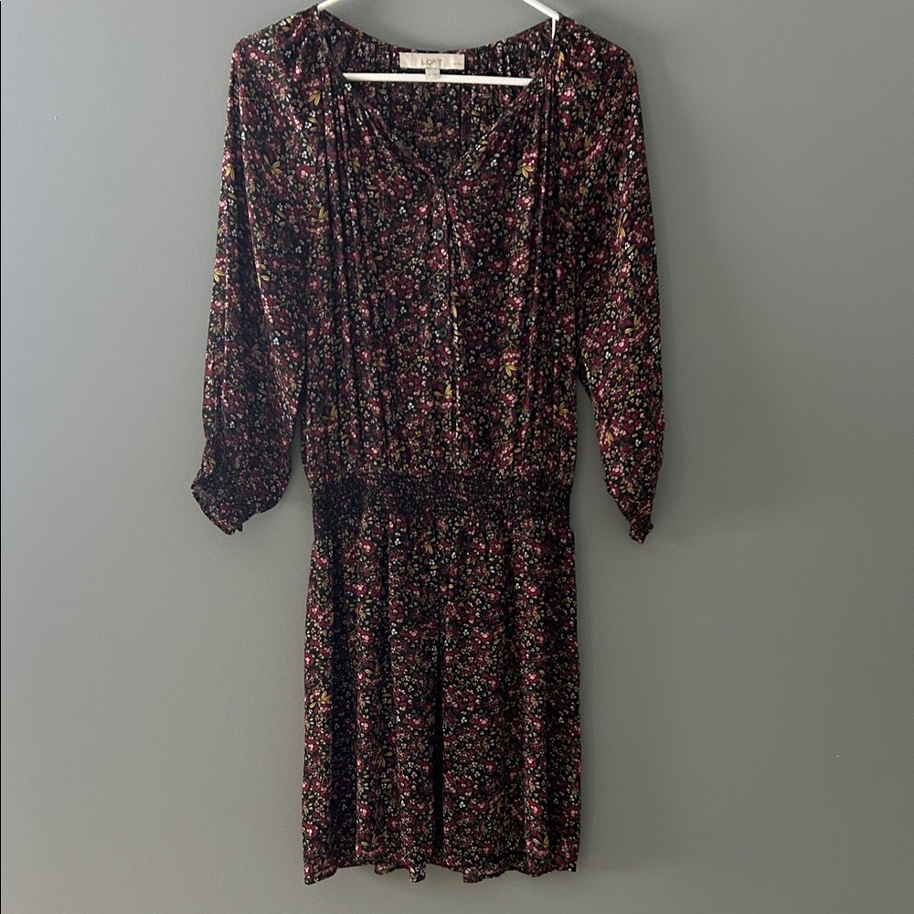 LOFT Multicolor Floral Long Sleeve Dress
